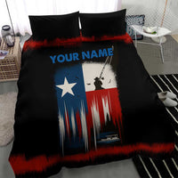 Texas Flag Fishing Bedding Set with Silhouette Fisherman and Rustic Lake Scene in Red White Blue - Wonder Print Shop