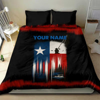 Texas Flag Fishing Bedding Set with Silhouette Fisherman and Rustic Lake Scene in Red White Blue - Wonder Print Shop