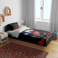 Texas Flag Fishing Bedding Set with Silhouette Fisherman and Rustic Lake Scene in Red White Blue - Wonder Print Shop