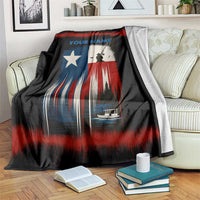 Texas Flag Fishing Blanket with Silhouette Fisherman and Rustic Lake Scene in Red White Blue - Wonder Print Shop