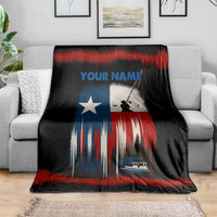 Texas Flag Fishing Blanket with Silhouette Fisherman and Rustic Lake Scene in Red White Blue - Wonder Print Shop