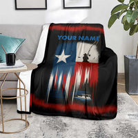 Texas Flag Fishing Blanket with Silhouette Fisherman and Rustic Lake Scene in Red White Blue - Wonder Print Shop