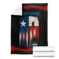Texas Flag Fishing Blanket with Silhouette Fisherman and Rustic Lake Scene in Red White Blue - Wonder Print Shop