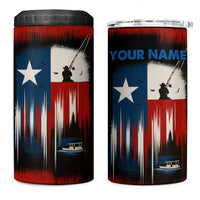 Texas Flag Fishing 4 in 1 Can Cooler Tumbler with Silhouette Fisherman and Rustic Lake Scene in Red White Blue - Wonder Print Shop