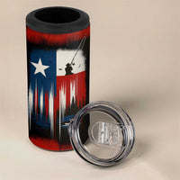 Texas Flag Fishing 4 in 1 Can Cooler Tumbler with Silhouette Fisherman and Rustic Lake Scene in Red White Blue - Wonder Print Shop
