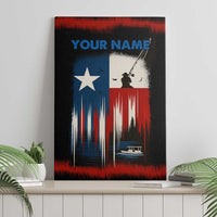 Texas Flag Fishing Canvas Wall Art with Silhouette Fisherman and Rustic Lake Scene in Red White Blue - Wonder Print Shop