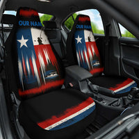 Texas Flag Fishing Car Seat Cover with Silhouette Fisherman and Rustic Lake Scene in Red White Blue - Wonder Print Shop