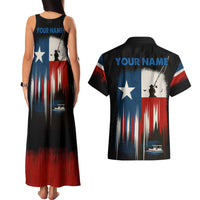 Texas Flag Fishing Couples Matching Tank Maxi Dress and Hawaiian Shirt with Silhouette Fisherman and Rustic Lake Scene in Red White Blue - Wonder Print Shop