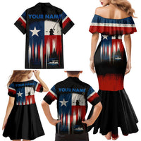 Texas Flag Fishing Family Matching Mermaid Dress and Hawaiian Shirt with Silhouette Fisherman and Rustic Lake Scene in Red White Blue - Wonder Print Shop