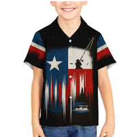 Texas Flag Fishing Family Matching Mermaid Dress and Hawaiian Shirt with Silhouette Fisherman and Rustic Lake Scene in Red White Blue - Wonder Print Shop