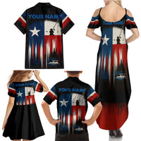 Texas Flag Fishing Family Matching Summer Maxi Dress and Hawaiian Shirt with Silhouette Fisherman and Rustic Lake Scene in Red White Blue - Wonder Print Shop