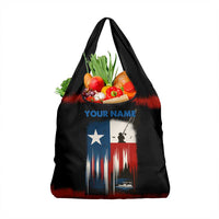 Texas Flag Fishing Grocery Bag with Silhouette Fisherman and Rustic Lake Scene in Red White Blue - Wonder Print Shop