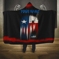 Texas Flag Fishing Hooded Blanket with Silhouette Fisherman and Rustic Lake Scene in Red White Blue - Wonder Print Shop