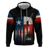 Texas Flag Fishing Hoodie with Silhouette Fisherman and Rustic Lake Scene in Red White Blue - Wonder Print Shop