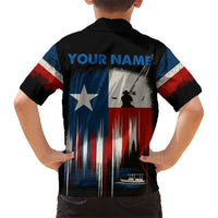 Texas Flag Fishing Kid Hawaiian Shirt with Silhouette Fisherman and Rustic Lake Scene in Red White Blue - Wonder Print Shop