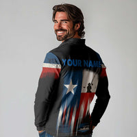 Texas Flag Fishing Long Sleeve Polo Shirt with Silhouette Fisherman and Rustic Lake Scene in Red White Blue - Wonder Print Shop
