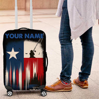 Texas Flag Fishing Luggage Cover with Silhouette Fisherman and Rustic Lake Scene in Red White Blue - Wonder Print Shop