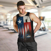 Texas Flag Fishing Men Tank Top with Silhouette Fisherman and Rustic Lake Scene in Red White Blue - Wonder Print Shop