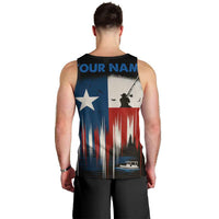 Texas Flag Fishing Men Tank Top with Silhouette Fisherman and Rustic Lake Scene in Red White Blue - Wonder Print Shop
