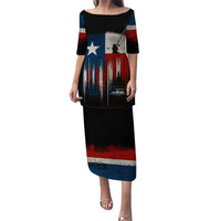 Texas Flag Fishing Puletasi with Silhouette Fisherman and Rustic Lake Scene in Red White Blue - Wonder Print Shop