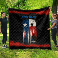 Texas Flag Fishing Quilt with Silhouette Fisherman and Rustic Lake Scene in Red White Blue - Wonder Print Shop