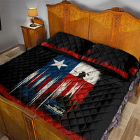 Texas Flag Fishing Quilt Bed Set with Silhouette Fisherman and Rustic Lake Scene in Red White Blue - Wonder Print Shop