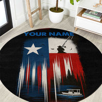 Texas Flag Fishing Round Carpet with Silhouette Fisherman and Rustic Lake Scene in Red White Blue - Wonder Print Shop