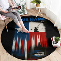 Texas Flag Fishing Round Carpet with Silhouette Fisherman and Rustic Lake Scene in Red White Blue - Wonder Print Shop