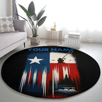 Texas Flag Fishing Round Carpet with Silhouette Fisherman and Rustic Lake Scene in Red White Blue - Wonder Print Shop