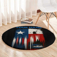 Texas Flag Fishing Round Carpet with Silhouette Fisherman and Rustic Lake Scene in Red White Blue - Wonder Print Shop