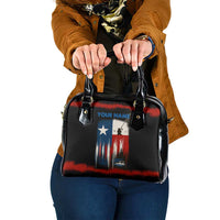Texas Flag Fishing Shoulder Handbag with Silhouette Fisherman and Rustic Lake Scene in Red White Blue - Wonder Print Shop