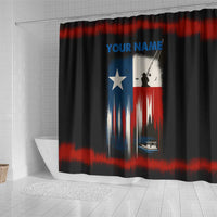 Texas Flag Fishing Shower Curtain with Silhouette Fisherman and Rustic Lake Scene in Red White Blue - Wonder Print Shop