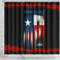 Texas Flag Fishing Shower Curtain with Silhouette Fisherman and Rustic Lake Scene in Red White Blue - Wonder Print Shop