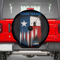 Texas Flag Fishing Spare Tire Cover with Silhouette Fisherman and Rustic Lake Scene in Red White Blue - Wonder Print Shop