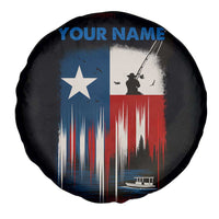 Texas Flag Fishing Spare Tire Cover with Silhouette Fisherman and Rustic Lake Scene in Red White Blue - Wonder Print Shop