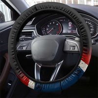 Texas Flag Fishing Steering Wheel Cover with Silhouette Fisherman and Rustic Lake Scene in Red White Blue - Wonder Print Shop