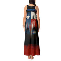 Texas Flag Fishing Tank Maxi Dress with Silhouette Fisherman and Rustic Lake Scene in Red White Blue - Wonder Print Shop