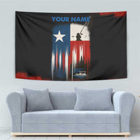Texas Flag Fishing Tapestry with Silhouette Fisherman and Rustic Lake Scene in Red White Blue - Wonder Print Shop