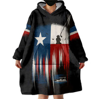 Texas Flag Fishing Wearable Blanket Hoodie with Silhouette Fisherman and Rustic Lake Scene in Red White Blue - Wonder Print Shop