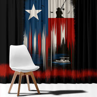 Texas Flag Fishing Window Curtain with Silhouette Fisherman and Rustic Lake Scene in Red White Blue - Wonder Print Shop
