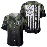 Camouflage Bowling Baseball Jersey with Grunge American Flag and Pin Emblem in Military Green - Wonder Print Shop