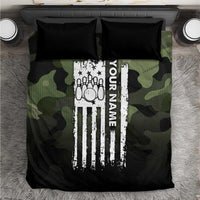 Camouflage Bowling Bedding Set with Grunge American Flag and Pin Emblem in Military Green - Wonder Print Shop