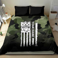 Camouflage Bowling Bedding Set with Grunge American Flag and Pin Emblem in Military Green - Wonder Print Shop