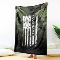 Camouflage Bowling Blanket with Grunge American Flag and Pin Emblem in Military Green - Wonder Print Shop