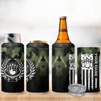 Camouflage Bowling 4 in 1 Can Cooler Tumbler with Grunge American Flag and Pin Emblem in Military Green - Wonder Print Shop