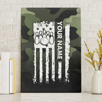 Camouflage Bowling Canvas Wall Art with Grunge American Flag and Pin Emblem in Military Green - Wonder Print Shop