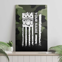 Camouflage Bowling Canvas Wall Art with Grunge American Flag and Pin Emblem in Military Green - Wonder Print Shop