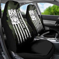 Camouflage Bowling Car Seat Cover with Grunge American Flag and Pin Emblem in Military Green - Wonder Print Shop