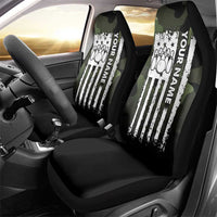 Camouflage Bowling Car Seat Cover with Grunge American Flag and Pin Emblem in Military Green - Wonder Print Shop