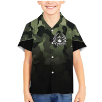 Camouflage Bowling Family Matching Mermaid Dress and Hawaiian Shirt with Grunge American Flag and Pin Emblem in Military Green - Wonder Print Shop